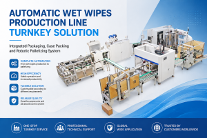 Automatic Wet Wipes Production Line Turnkey Solution: Integrated Packaging, Case Packing and Robotic Palletizing System